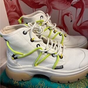 Palladium White and Lime High-Top Sneakers